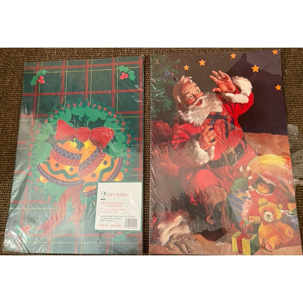 2 Vintage New Christmas Gift Boxes  90s New Sealed